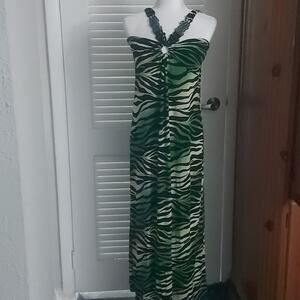 Fresh Of L.A Keyhole Beaded Halter Maxi L Animal Print Vacation Dopamine Boho